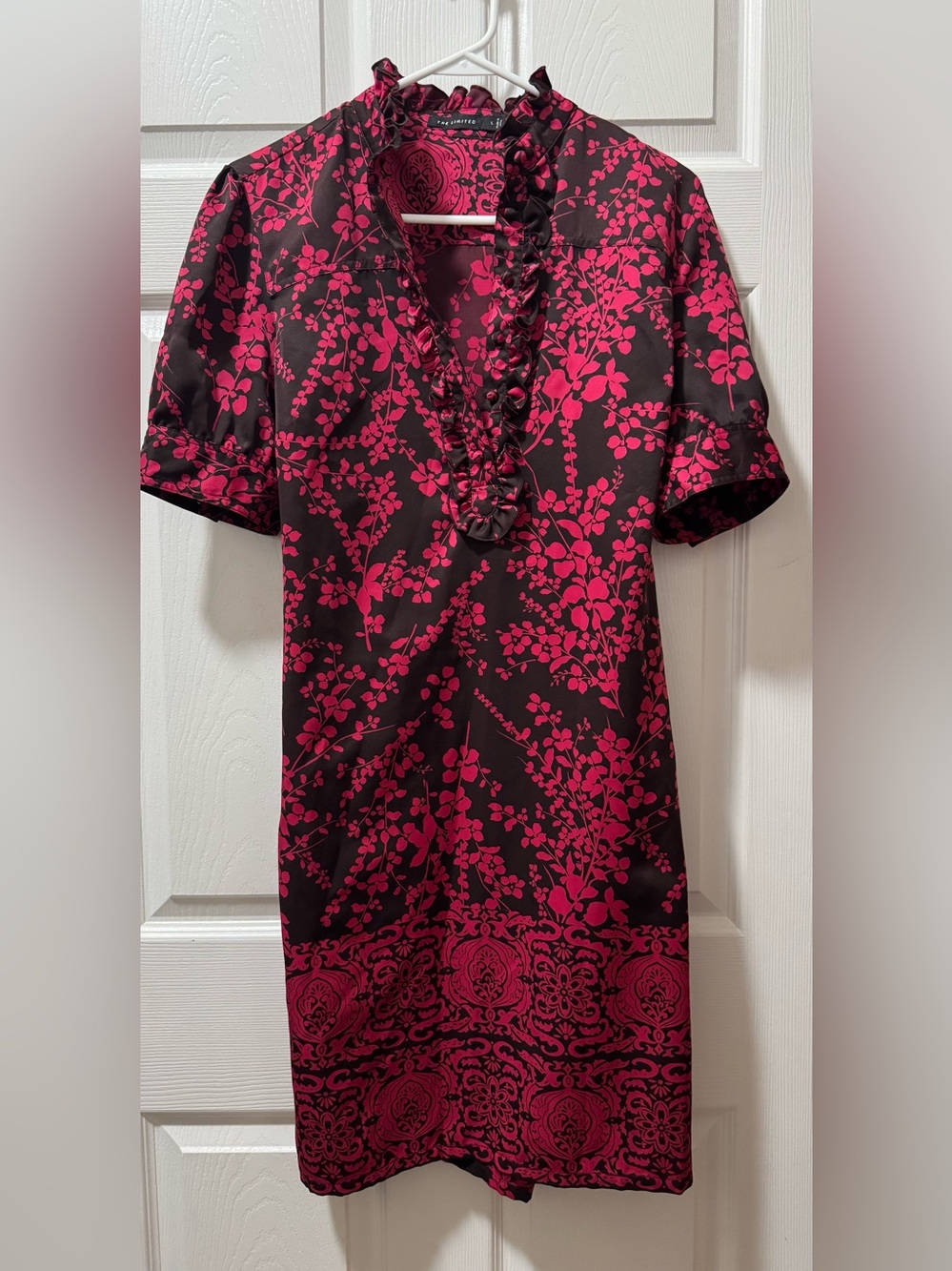 The Limited Black and Hot Pink Floral Blouse